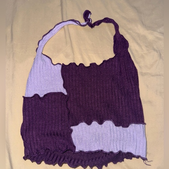 SHEIN Purple Patchwork Crop Top - Picture 1 of 2